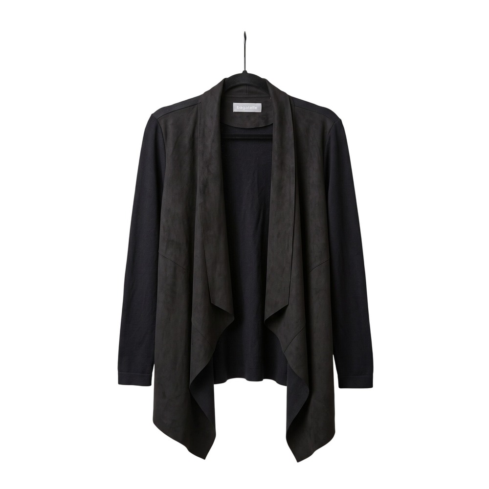 BAGATELLE Womens XL Black Faux Suede Mixed Media Waterfall Cardigan Jacket
